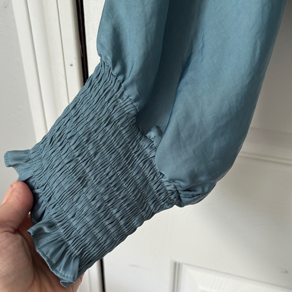 Glam Women’s Teal V Ruffled Blouse - Picture 5 of 9